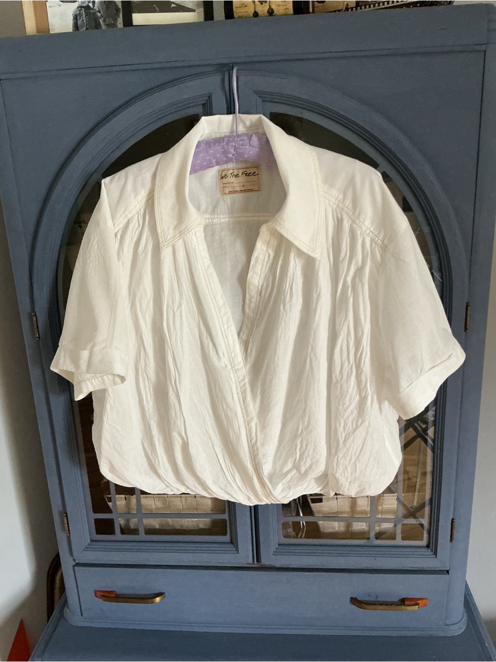 We The Free Cream Cropped Wrap Blouse